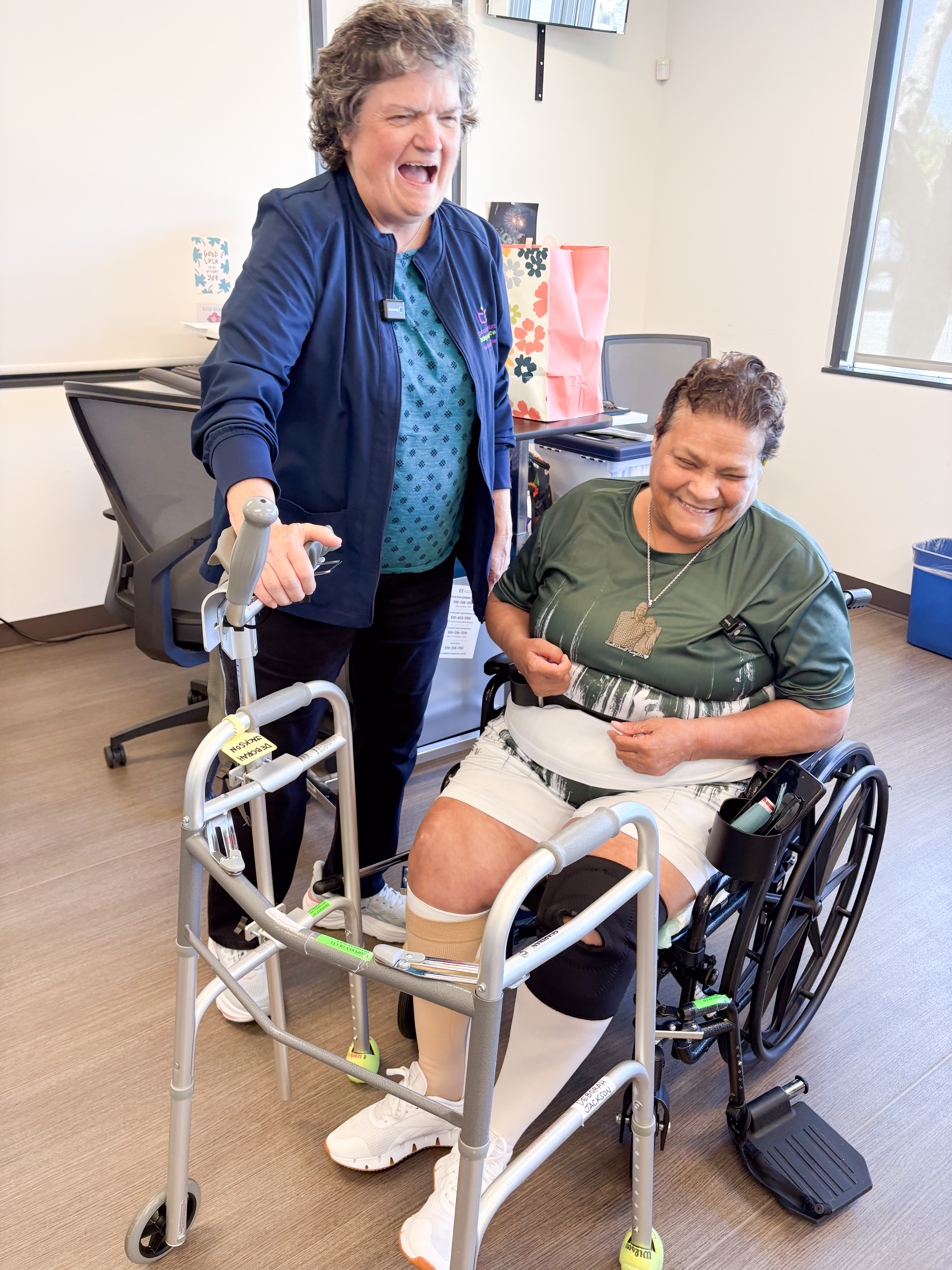 Deborah Jackson utilizing a mobility aid